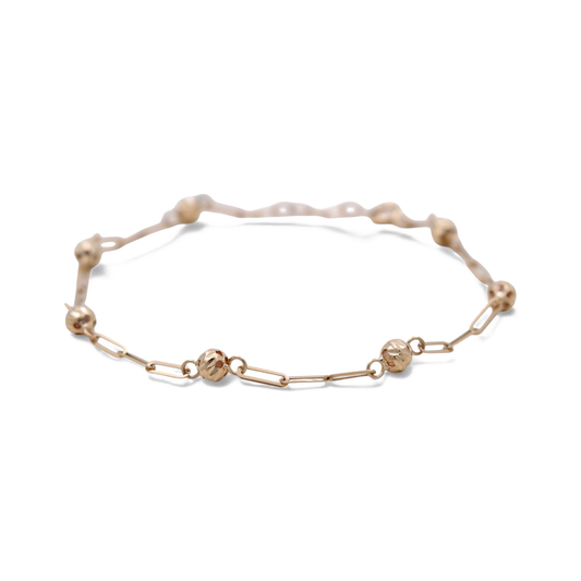 14k Yellow Gold Fashion Paper Clip Women's Bracelet with Balls / Size: 7 " / Weight: 2.3 GR / CCFWB4PC