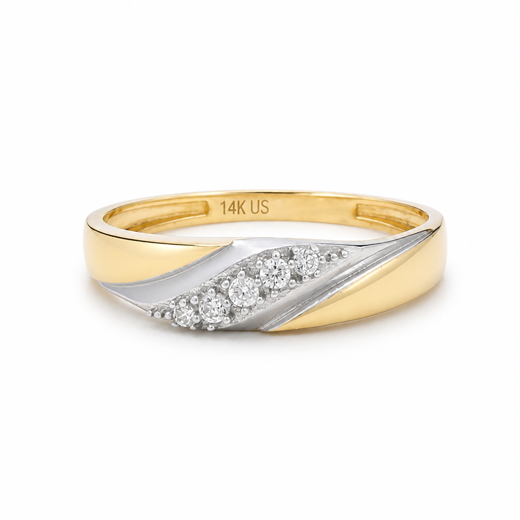 14K Yellow and White Gold Men's Wedding Band / Stone: Cz / Size: 10 / Weight: 1.9 GR