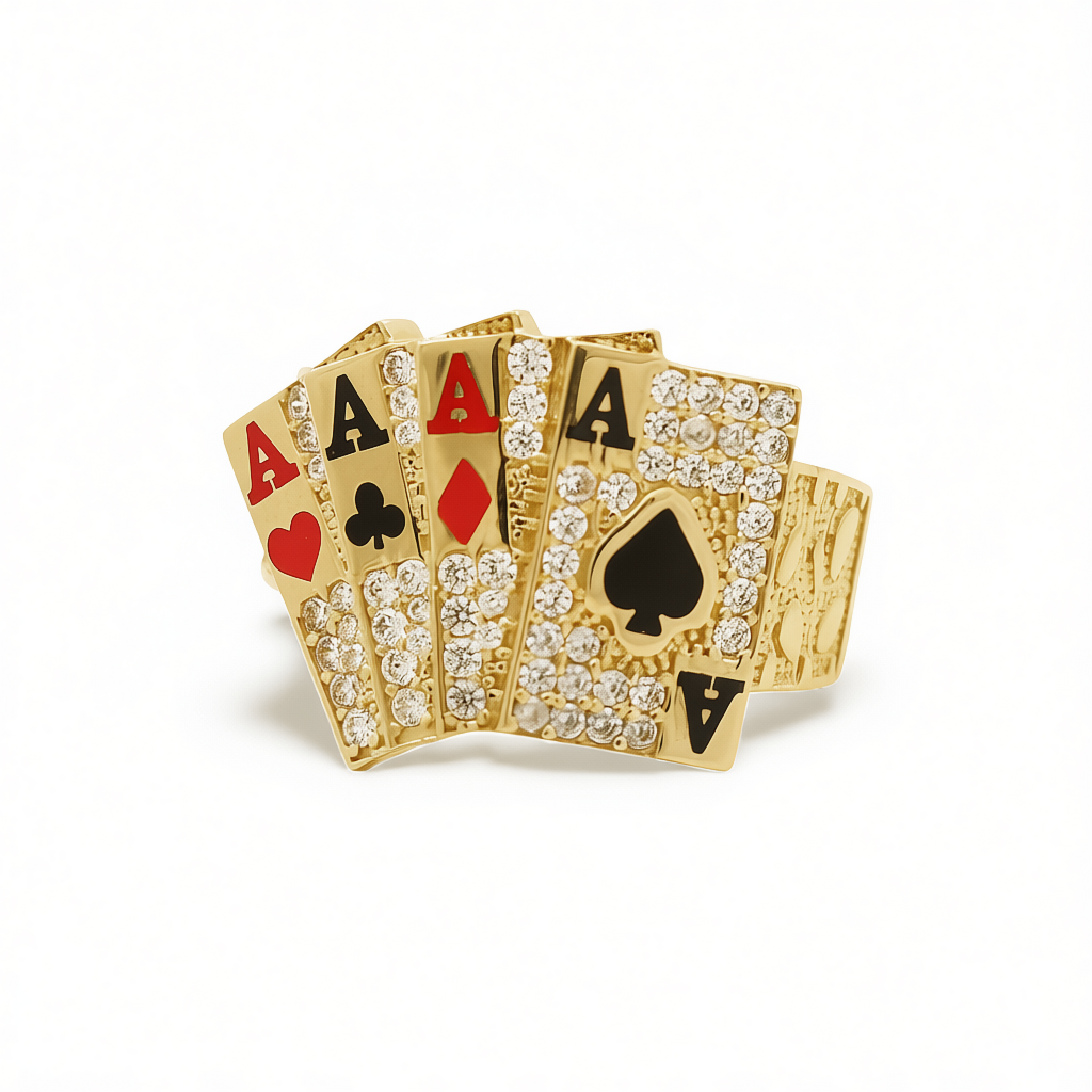 14K Yellow Gold Deck of Cards Men's Ring with Cz / Size: 11.5 / Weight: 9.3 GR / DLBMR4CT