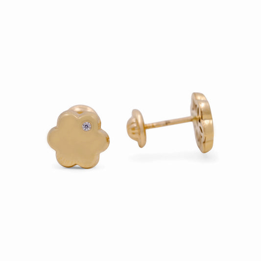 14k Yellow Gold Flower Stud Earrings with Cz / 6-307001PSF