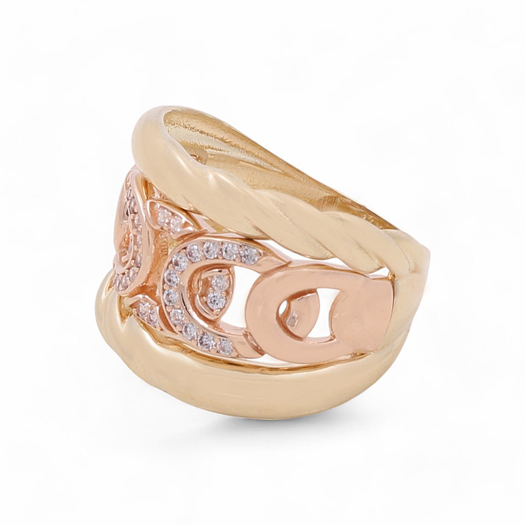 14K Yellow and Rose Gold Woman's Fashion Ring / CZ / Size: 6.5 / COWR4FS-127