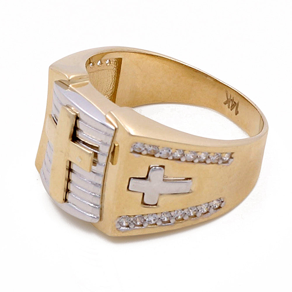 14K Yellow and White Gold Men’s Cross Ring / CZ / Size 9.5 / Weight: 7.7 GR / COMRTT4CS-1