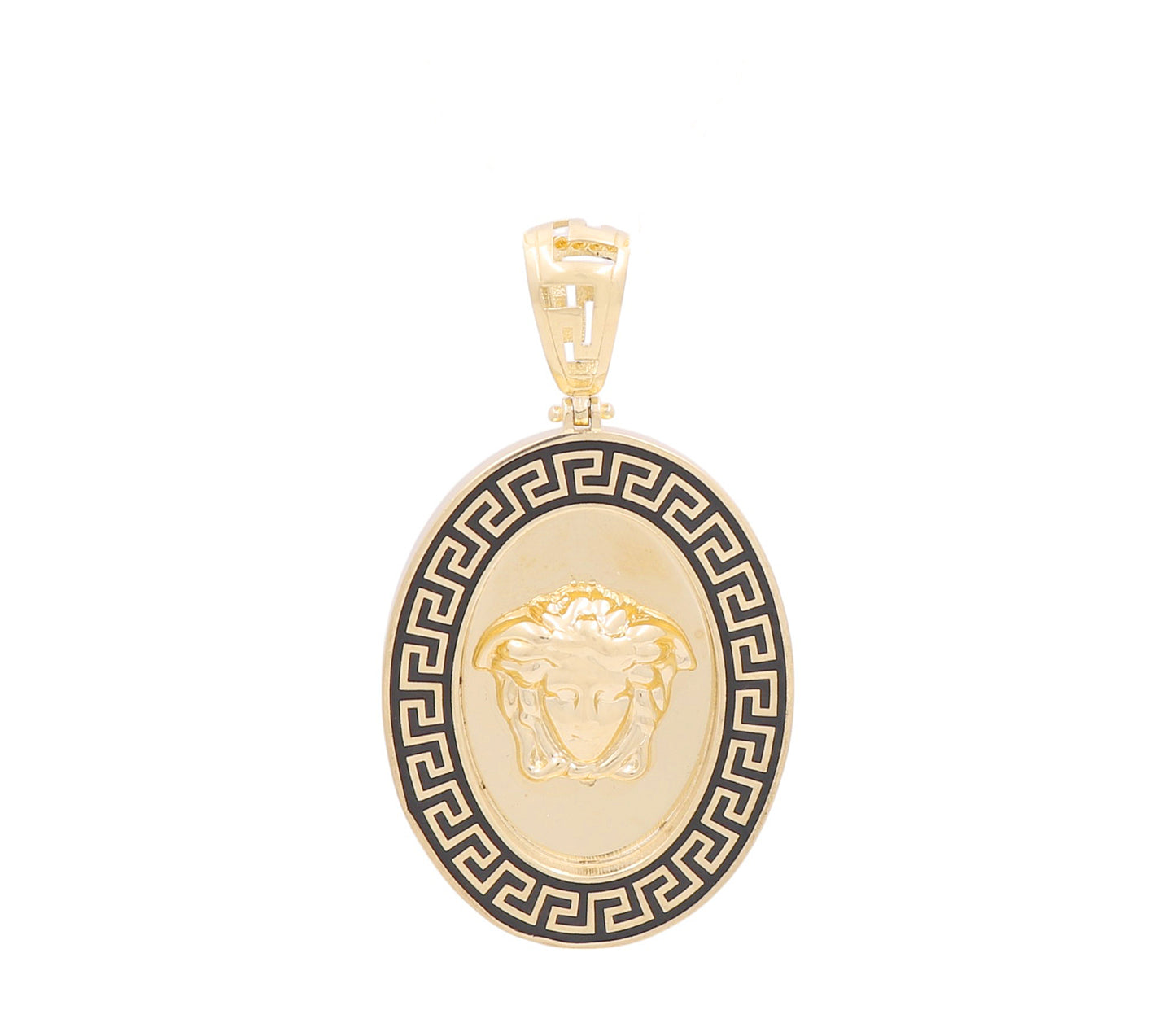 14K Yellow Gold  Oblong Medusa's Medal Pendant with Greek and Black Enamel / Weight: 7.2 GR / DOPD4VS-1