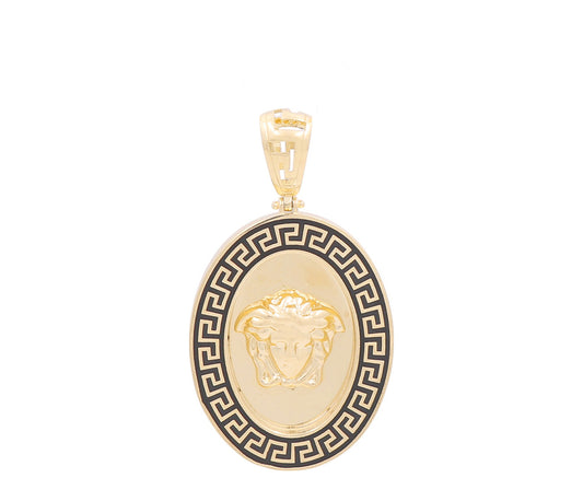 14K Yellow Gold  Oblong Medusa's Medal Pendant with Greek and Black Enamel / Weight: 7.2 GR / DOPD4VS-1