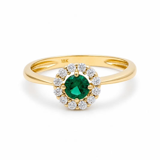 14K Yellow Gold Fashion Women's Rings with Green and White Cz Stone / Size: 6.5 / Weight: 2.0 GR / 308-00131