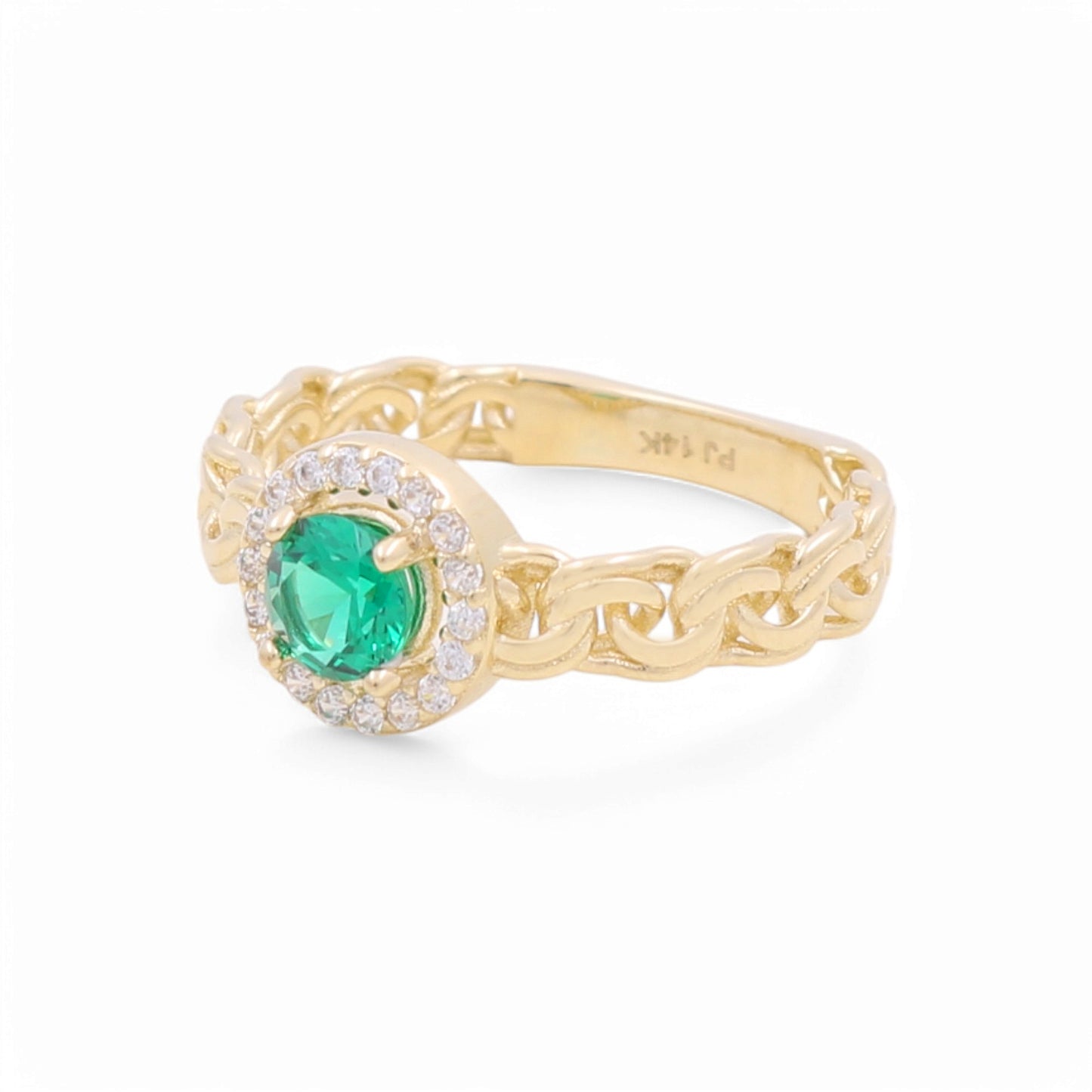 14K Yellow Gold Fashion Women's Ring with Green Cz / Size: 8 / Weight: 2.9 GR / CPWR4FS-6