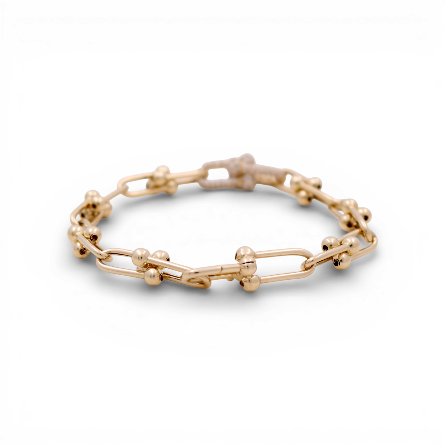 10k Yellow Gold Fashion TT Link Women's Bracelet with Cz / Size: 7" / Weight: 7.6 GR / DQWB0FSTT