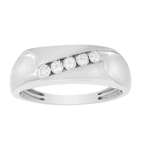 10K White Gold Men's Diamond Wedding Band / Stone: 0.10Ct Dia / Size: 10 / 242129W