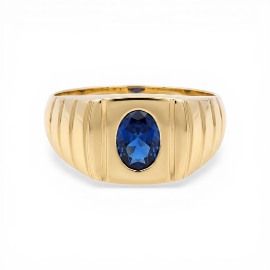 10K Yellow Gold Fashion Men's Ring with Dark Blue Stone/ Size: 11.5 / Weight: 6.7GR