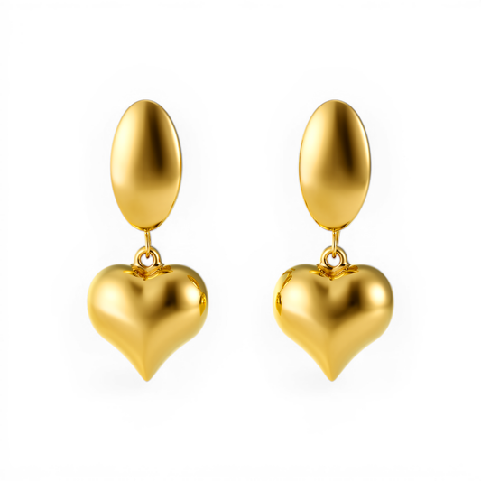 10K Yellow Gold Heart Women's Drops Earrings / Weight: 2.5 GR / DQED0HR
