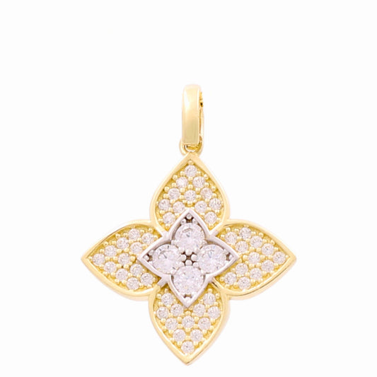10K Yellow and White Gold Flower Pendant with White Stone / Weight: 1.6 GR / CQPDTT0FL