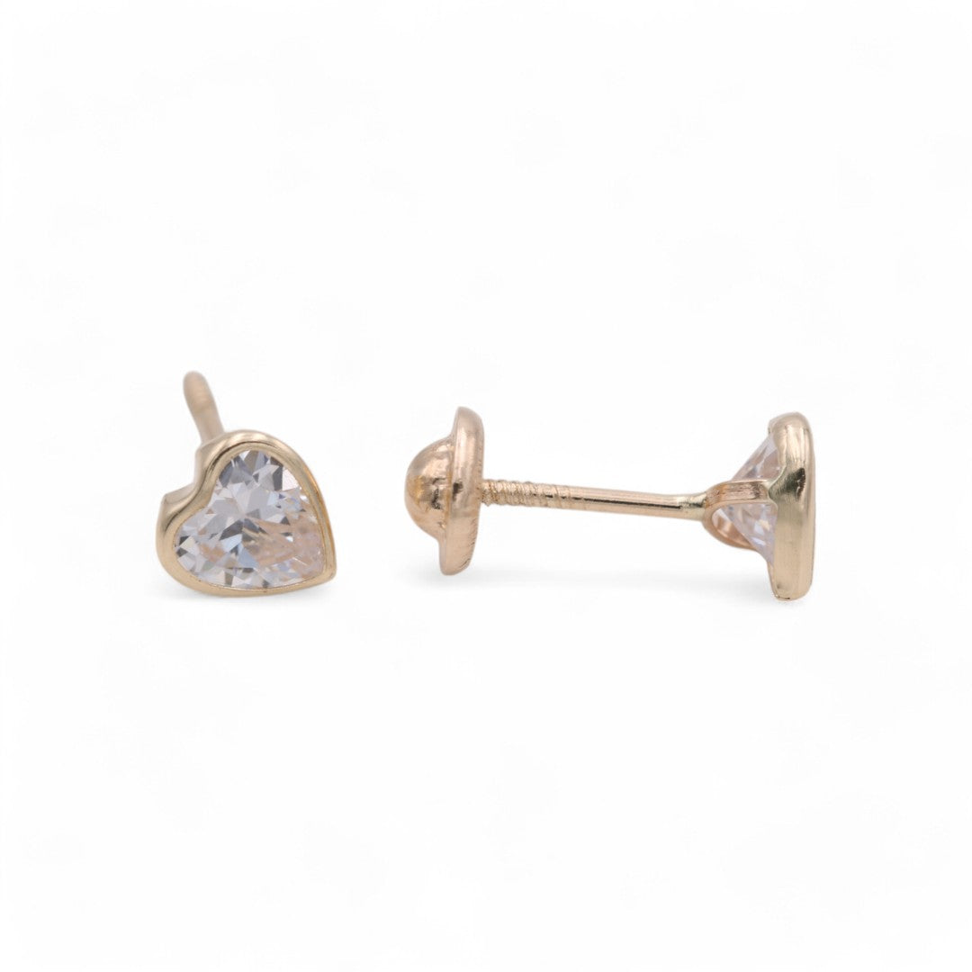 14k Yellow Gold Heart Stud Earrings With Cz / 6-523501PS5