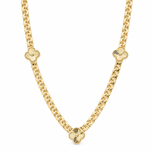 14K Yellow Gold Chinese Women's Necklace with Three Clovers / Size: 18'' / Weight: 16.6 GR / DONK4CHCLV