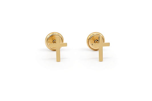 14K Yellow Gold Cross Stud Earrings / 6-770501P
