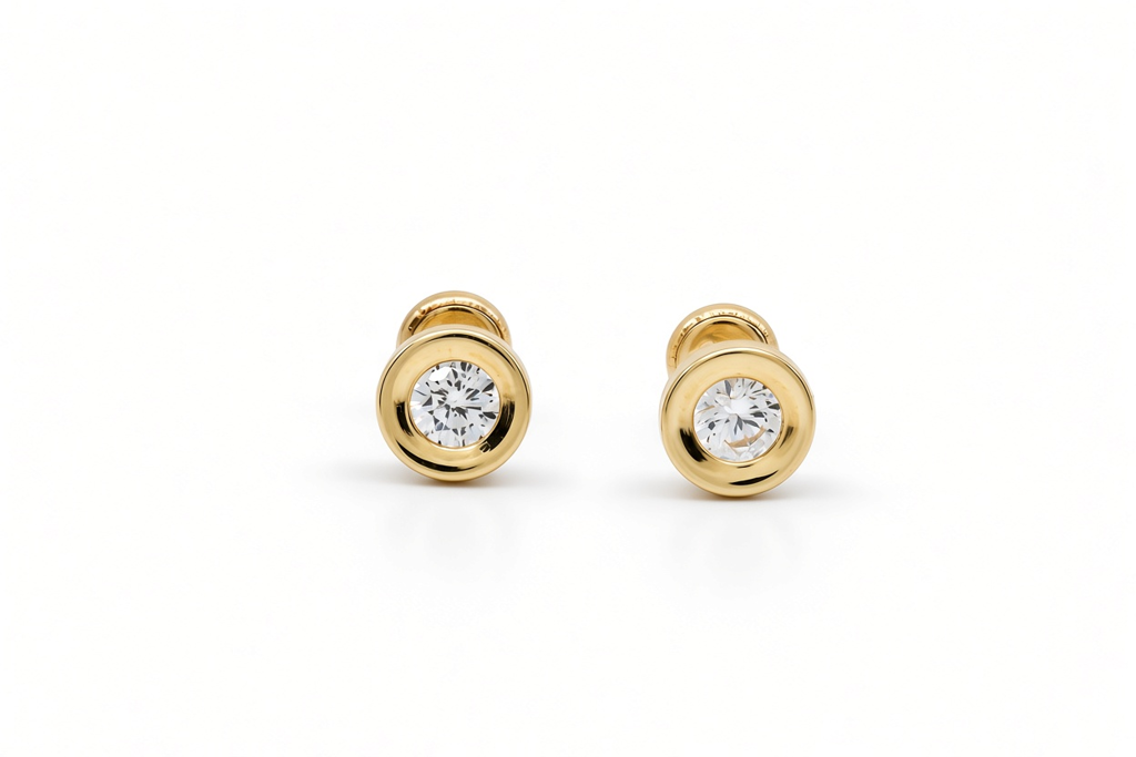 14K Yellow Gold Fashion Stud Earrings with Cz Stone / 6-338301PS4