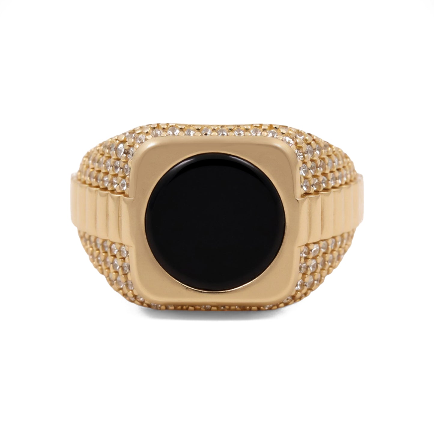 14K Yellow Gold Fashion SQ Men's Ring with Onyx and Cz / Size: 12.5 / Weight: 7.6 GR / CQMR4FS-1