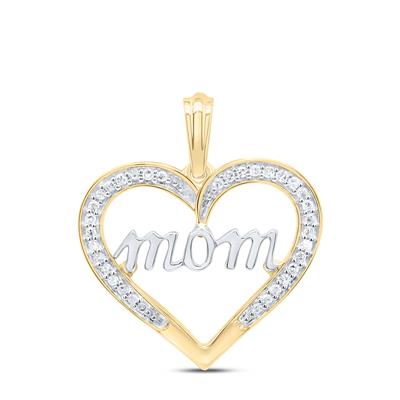 10k Yellow and White Gold Mom Heart Pendant With Diamond / Stone: 1/8Ctw / 62227