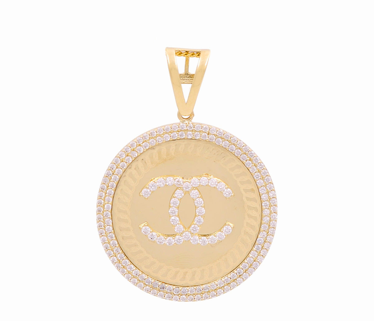 Medalla CC de oro amarillo 14K con zirconia / Peso: 6.9 GR / DOPD4CC