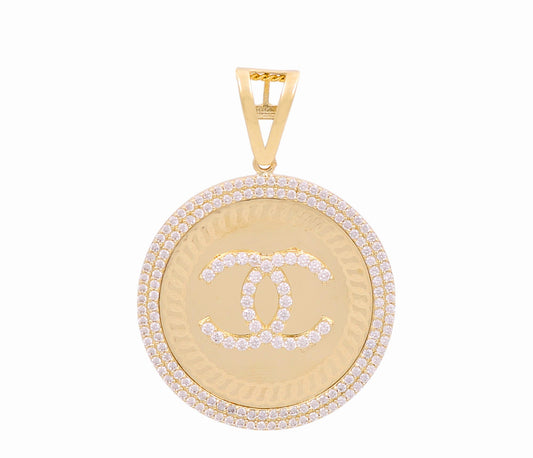 14K Yellow Gold CC Medal Pendant with Cz / Weight: 6.9 GR / DOPD4CC