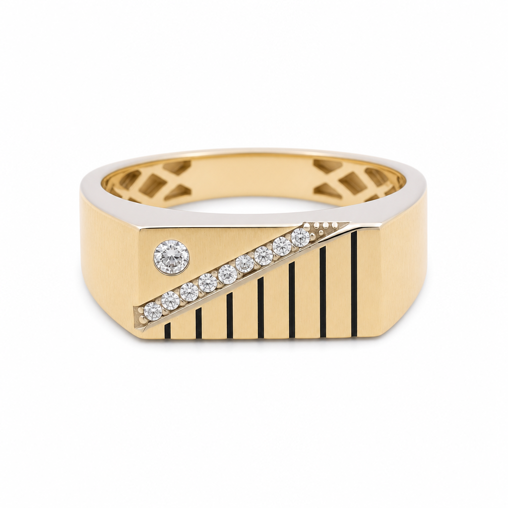 10K Yellow Gold Men's Ring with Cz Stone / Size: 10 / Weight: 4.6 GR