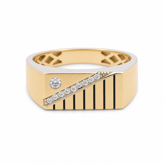 10K Yellow Gold Men's Ring with Cz Stone / Size: 10 / Weight: 4.6 GR