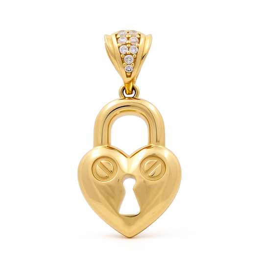 14K Yellow Gold Heart-shaped Padlock Pendant with Cz / Size: Small / Weight: 3.4 GR / COPD4HRLK