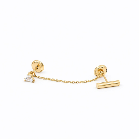 14K Yellow Gold Fashion Stud Earrings with Chain and Cz / 6-B82001K-2.5