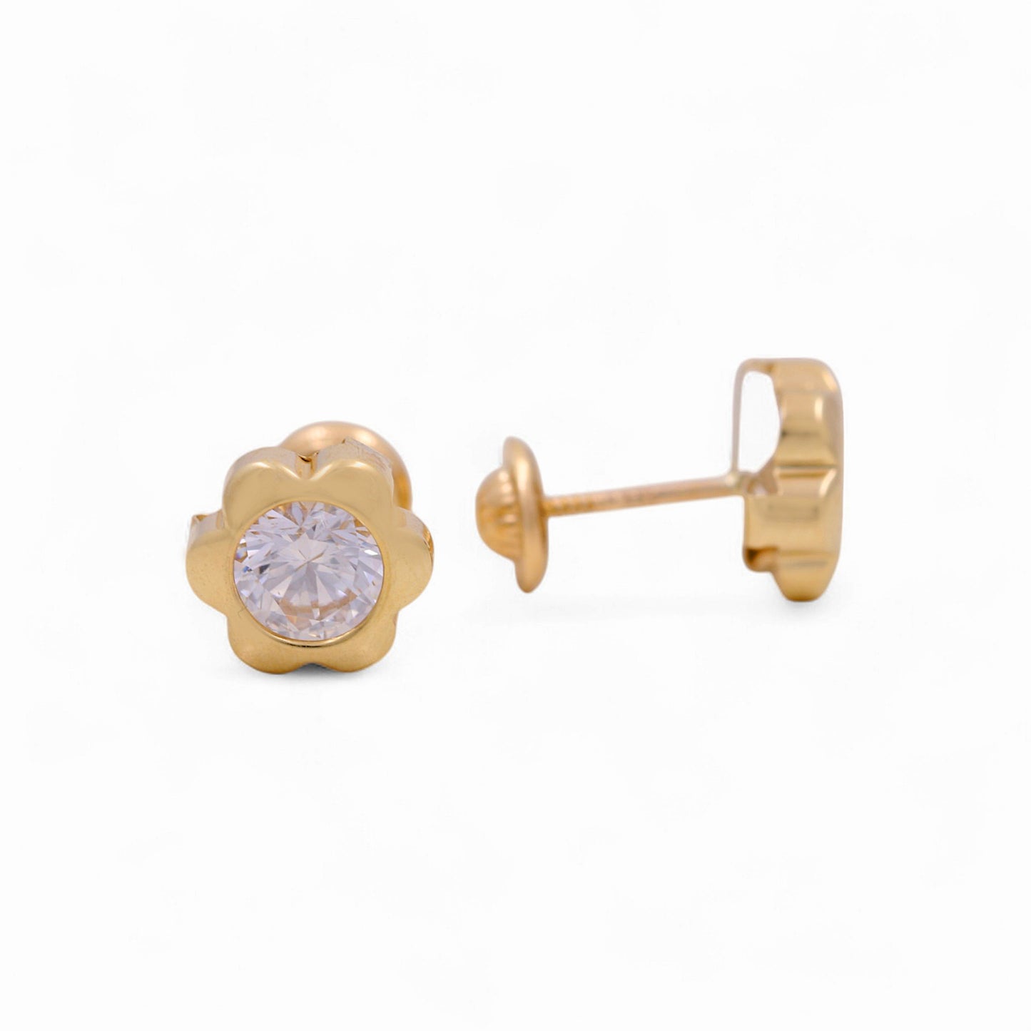 14k Yellow Gold Flower Stud Earrings With Cz / 6-B08801PS5