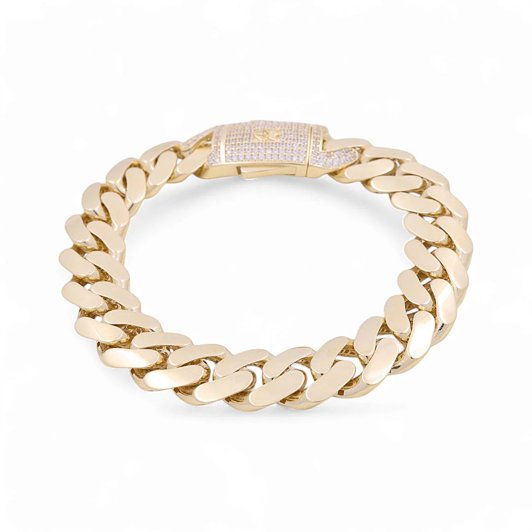 14K Yellow Gold Monaco Semisolid Men's Bracelet / Stone: Cz / Size 15mm 9" / Weight: 29.7gr / DOMB4MON15-9