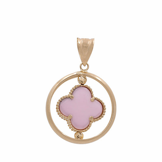 14K Yellow Gold Flower Pendant Pink/Gold / Weight: 4.3 GR / COPD4CLV-2