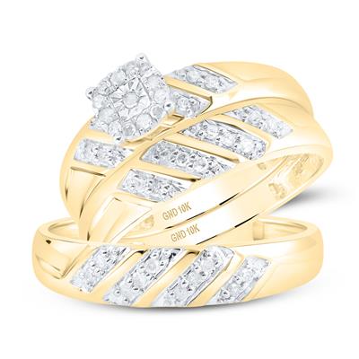 10K Yellow Gold Diamond Wedding Trio Set / Size: 7 & 10 / Stone: 1/4 CTW / 93848