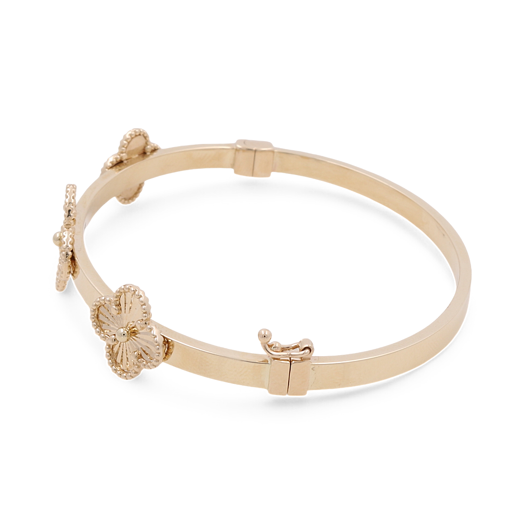 14K Yellow Gold Clover Bangle / Weight: 10.7 GR / COBG4CLV