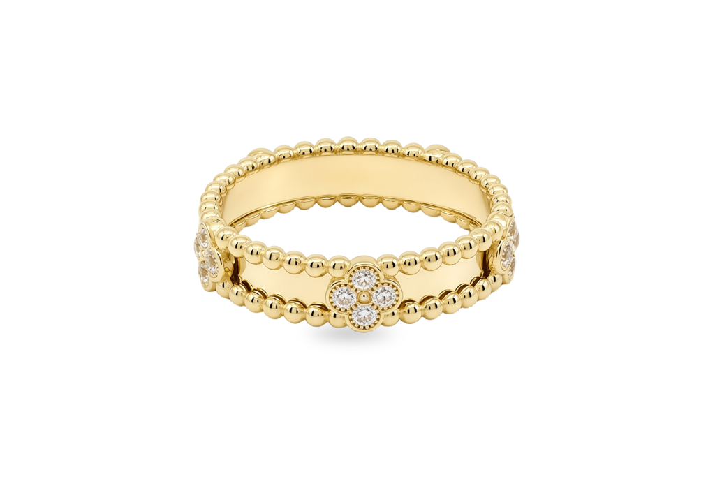 10K Yellow Gold Fashion Women's Clover Ring with Cz / Size: 7.5 / Weight: 2.7 GR / P61R-47