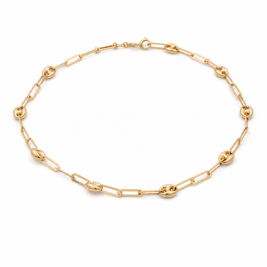 14K Yellow Gold Women's Anklet Bracelet With Paper Clip and GG Link / Size: 10" / Weight: 3.5 GR