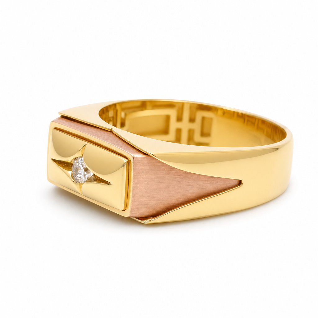 14K Yellow and Rose Gold Fashion Men's Ring with White Cz / Size: 11 / Weight: 4.3 GR