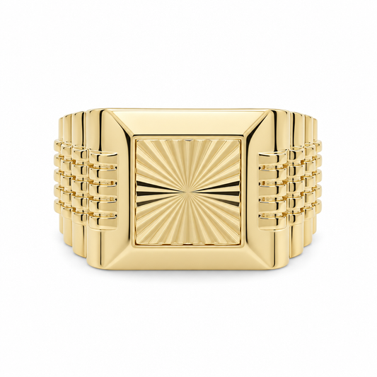 14K Yellow Gold Fashion Men's Ring with Diamond Cut / Size: 14.5 / Weight: 7 GR / DQMR4FS-11
