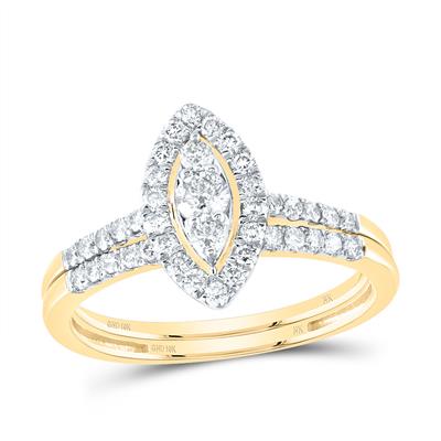 10K Yellow Gold Diamond Marquise Single Halo Bridal Ring / Size:7  / 177620
