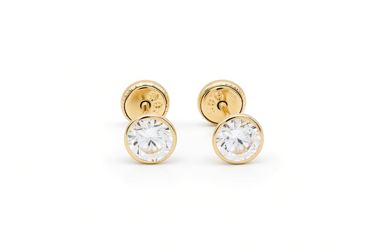 14K Yellow Gold Fashion Stud Earrings with Cz Stone / 6-715801PS