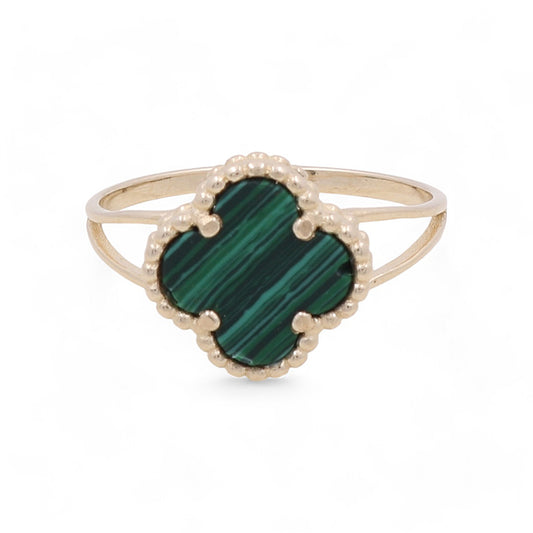 14K Yellow Gold Women’s Fashion Green Clover Ring / Weight: 2.1 GR / BOWR4CLV-13