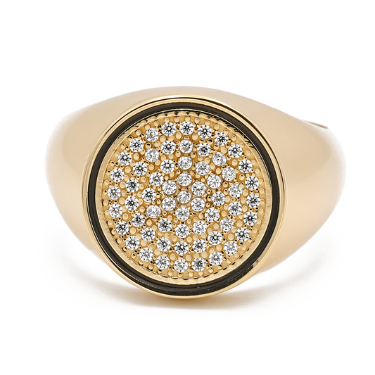 14K Yellow Gold Round Men's Ring with Black Enamel and Cz / Size: 11 / Weight: 7.8 GR / COMR4REDBECZ