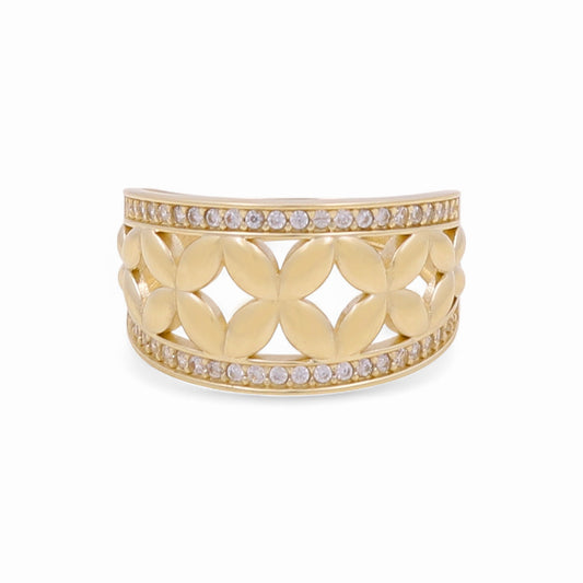 10K Yellow Gold Flowers Women's Ring with Cz / Size: 8 / Weight: 2.8 GR / Y23-122