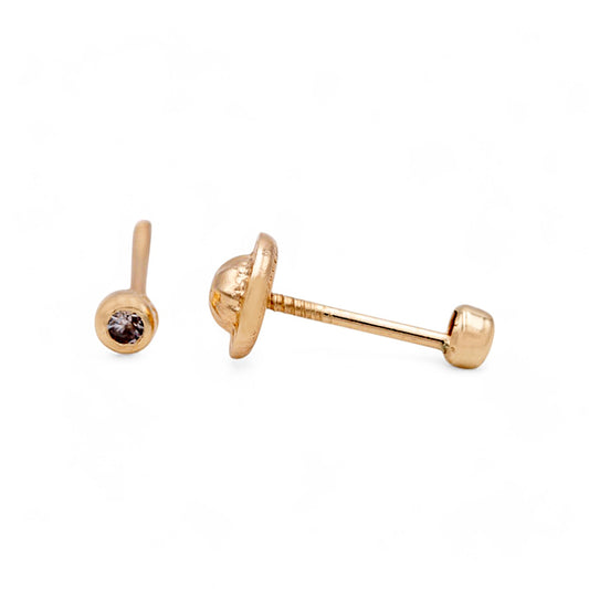 14k Yellow Gold Stud Earrings With Cz / 6-1CH-R-2