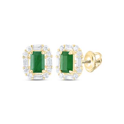 14K Yellow Gold Stud Earrings with Emerald and Diamond / Stone: 5