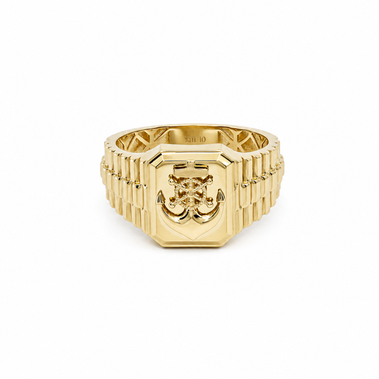10K Yellow Gold SQ Anchor Men's Ring with Cz / Size: 11 / Weight: 3.6 GR / DQMR0AN-1