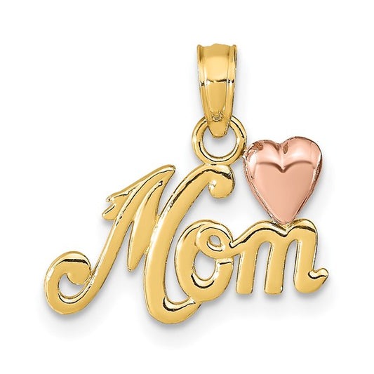 14K Yellow and Rose Gold Heart with Mom Pendant / Weight: 0.9GR