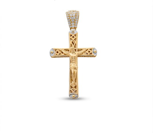 10K Yellow and White Gold Cross with Christ Pendant / Weight: 4.7 GR / CCAPDTT0CRS-1
