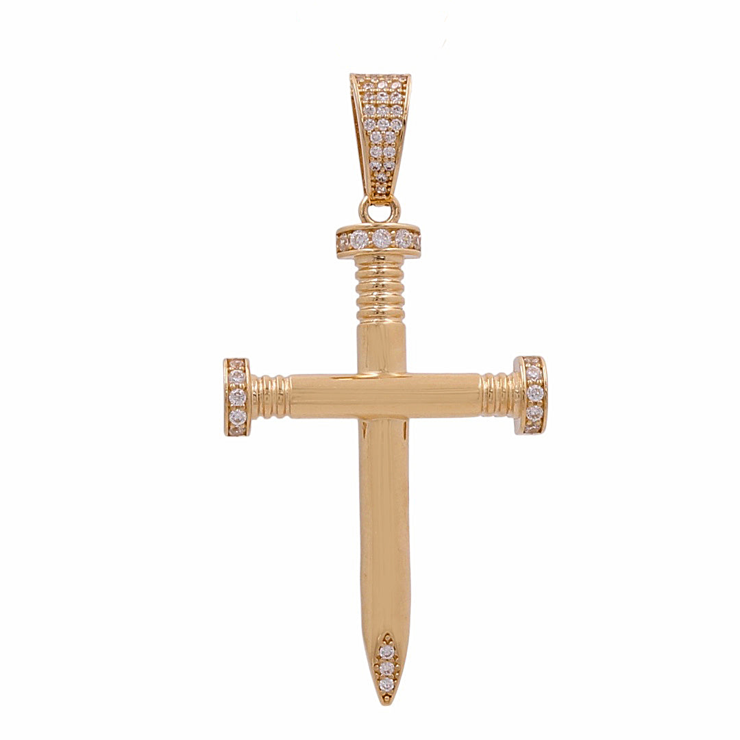 14K Yellow Gold Nail Cross Pendant / CZ / Weight: 6.3 GR / COPD4CR-2