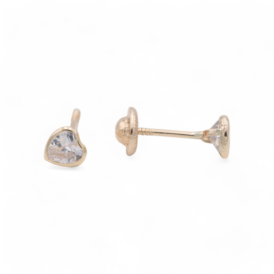 14k Yellow Gold Heart Stud Earrings With Cz
