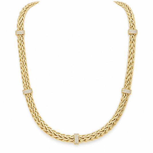 10K Yellow Gold Fancy Link Necklace with Cz / Size: 18" / Weight: 12.8 GR / DONK0FS