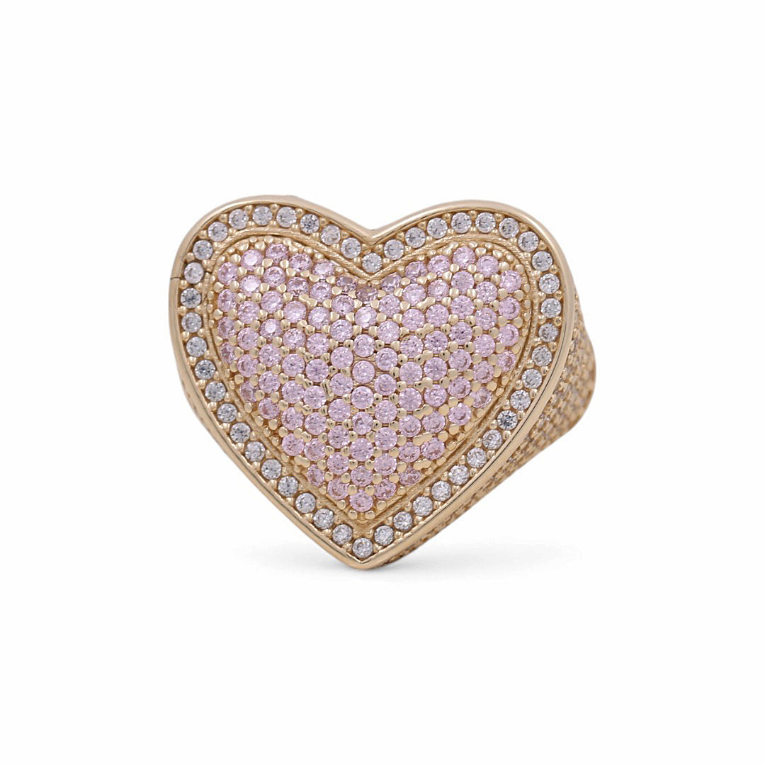 10K Yellow Gold Heart Women's Ring with Pink Stone / Size: 7 / Weight: 5.4 GR / DPWR0HR-1